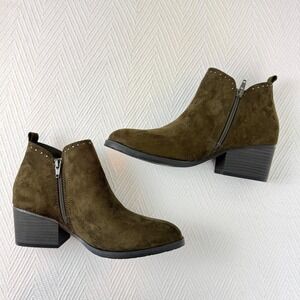 Sonoma Stone Olive Ankle Boots Faux Suede Side Zipper/Stud Details Women's 9.5